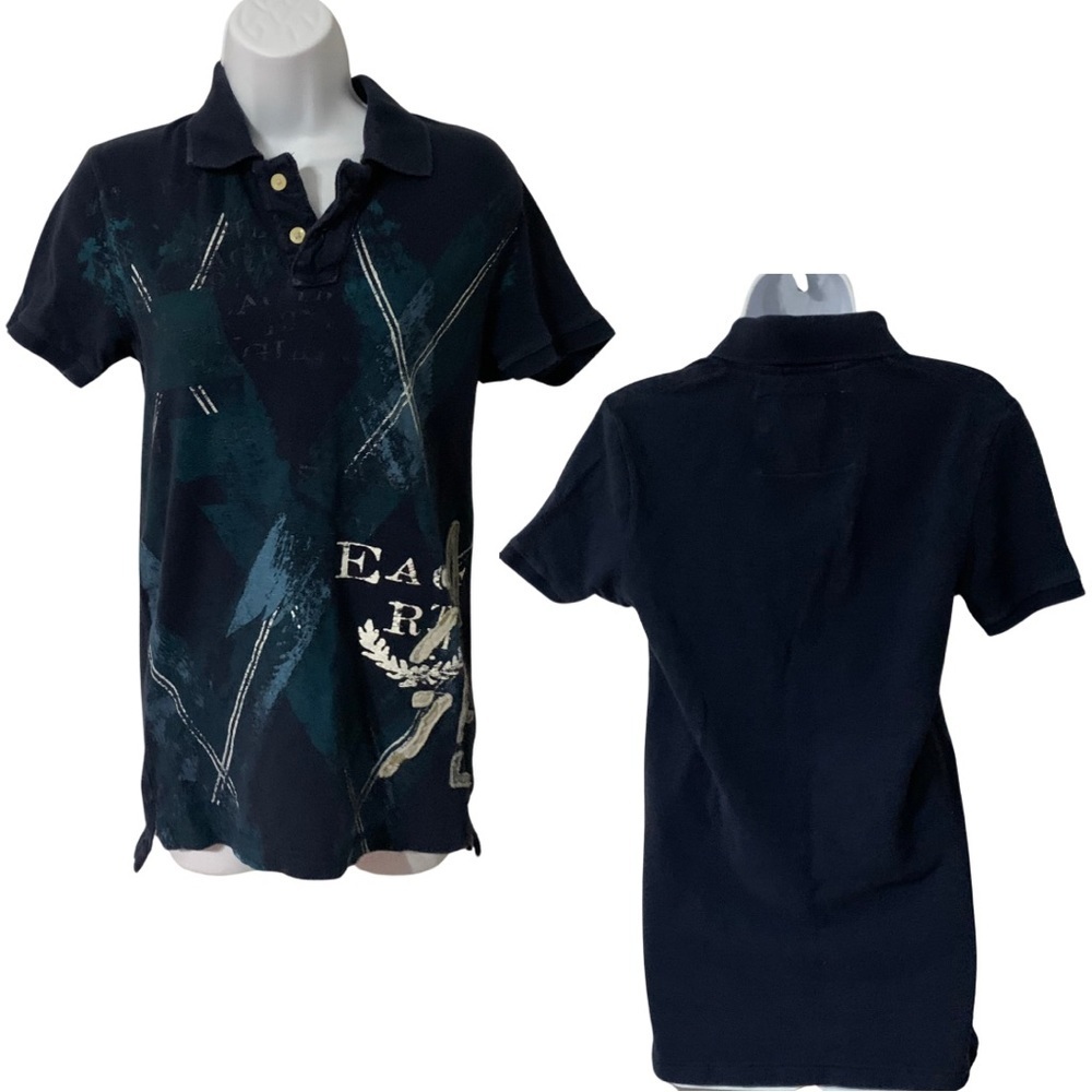 VTG American Eagle size XS/TP vintage fit navy blue Y2K mixed media polo shirt
